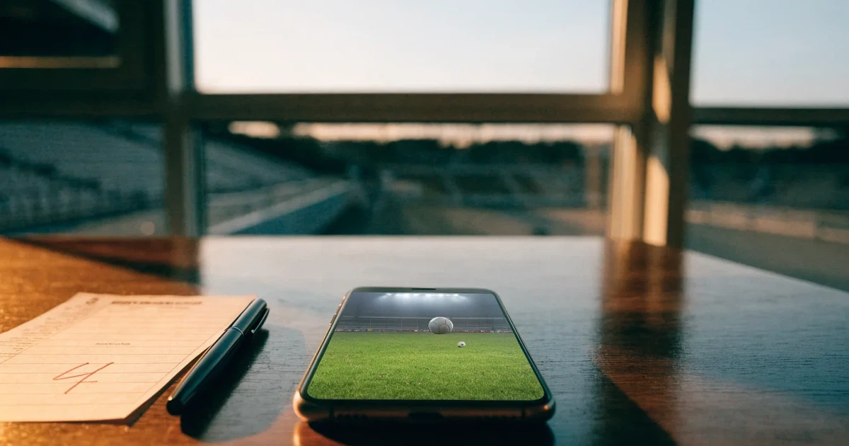 Eine Reihe leerer Sitzschalen auf der Tribüne eines kleinen Stadions, auf den Stufen glänzt Regenwasser.