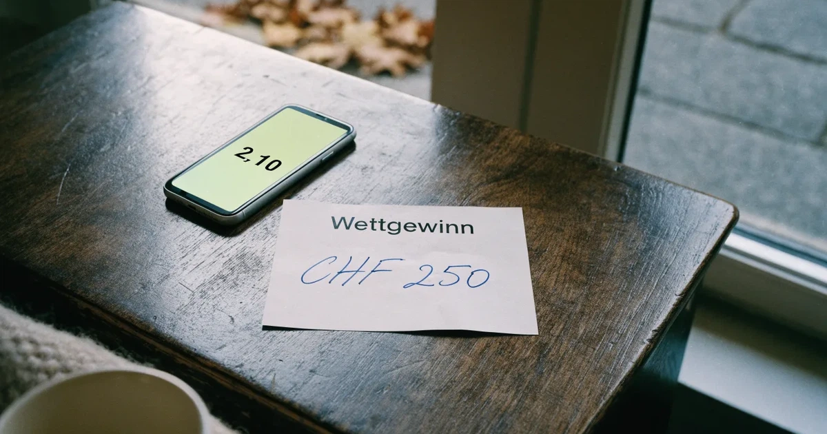 Ein Briefkasten aus Metall hängt an einer Steinmauer in einer Schweizer Gasse, Herbstlaub liegt auf dem Pflaster.