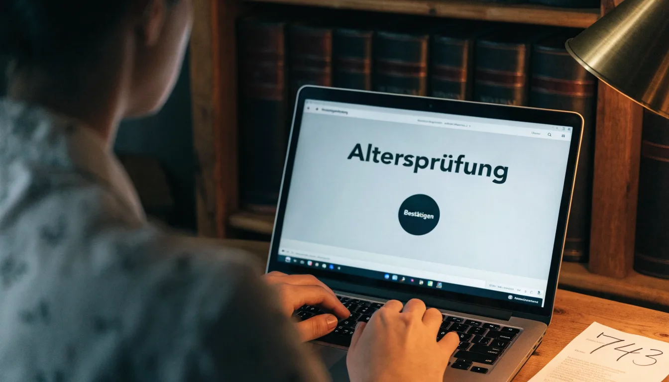 Ein Bücherregal mit ledergebundenen Bänden in dunklen Farben in einer stillen Bibliothek, davor ein Lesetisch.