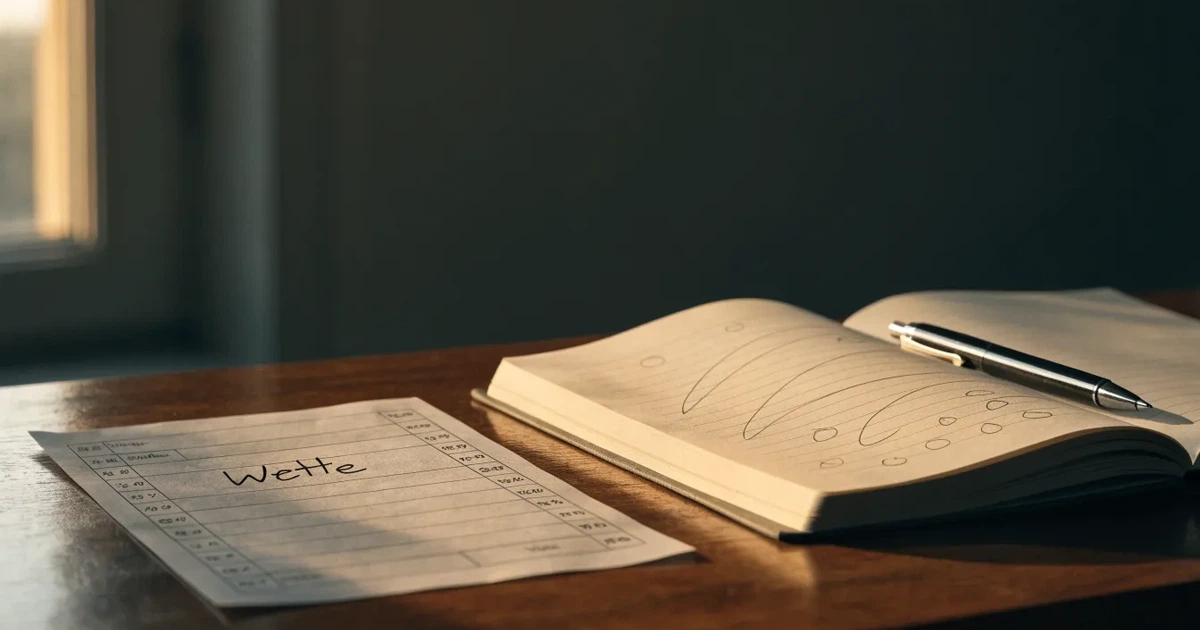 Ein Taschenrechner und ein Bleistift liegen auf kariertem Papier, auf dem nur handgezeichnete Striche und Kreise zu sehen sind.