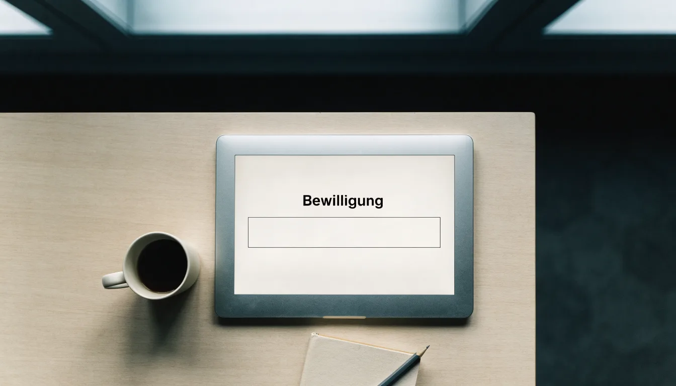 Ein hölzerner Richterhammer ruht auf einem leeren Pult in einem hellen Raum.